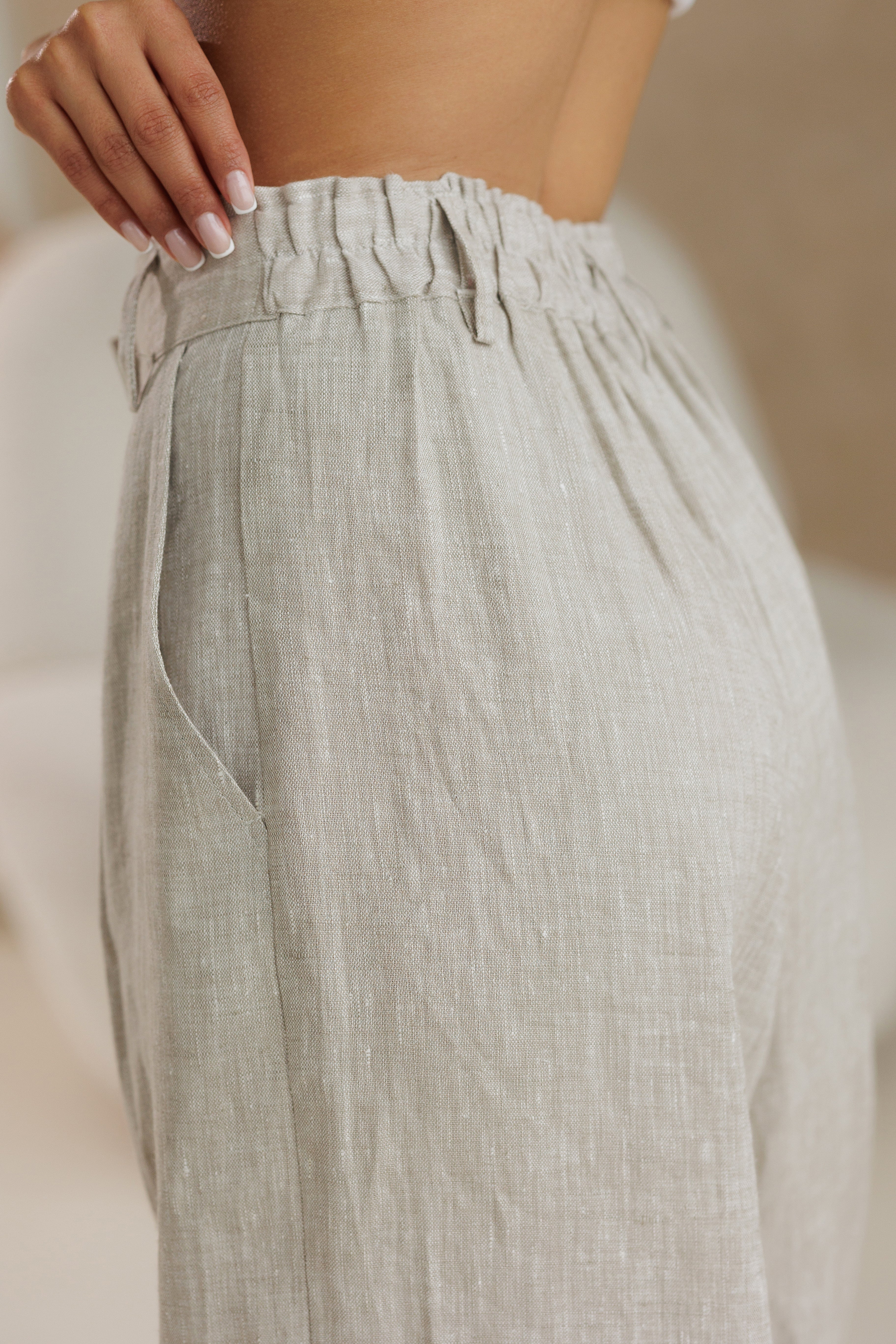 Linen Wide Leg Pants high waist