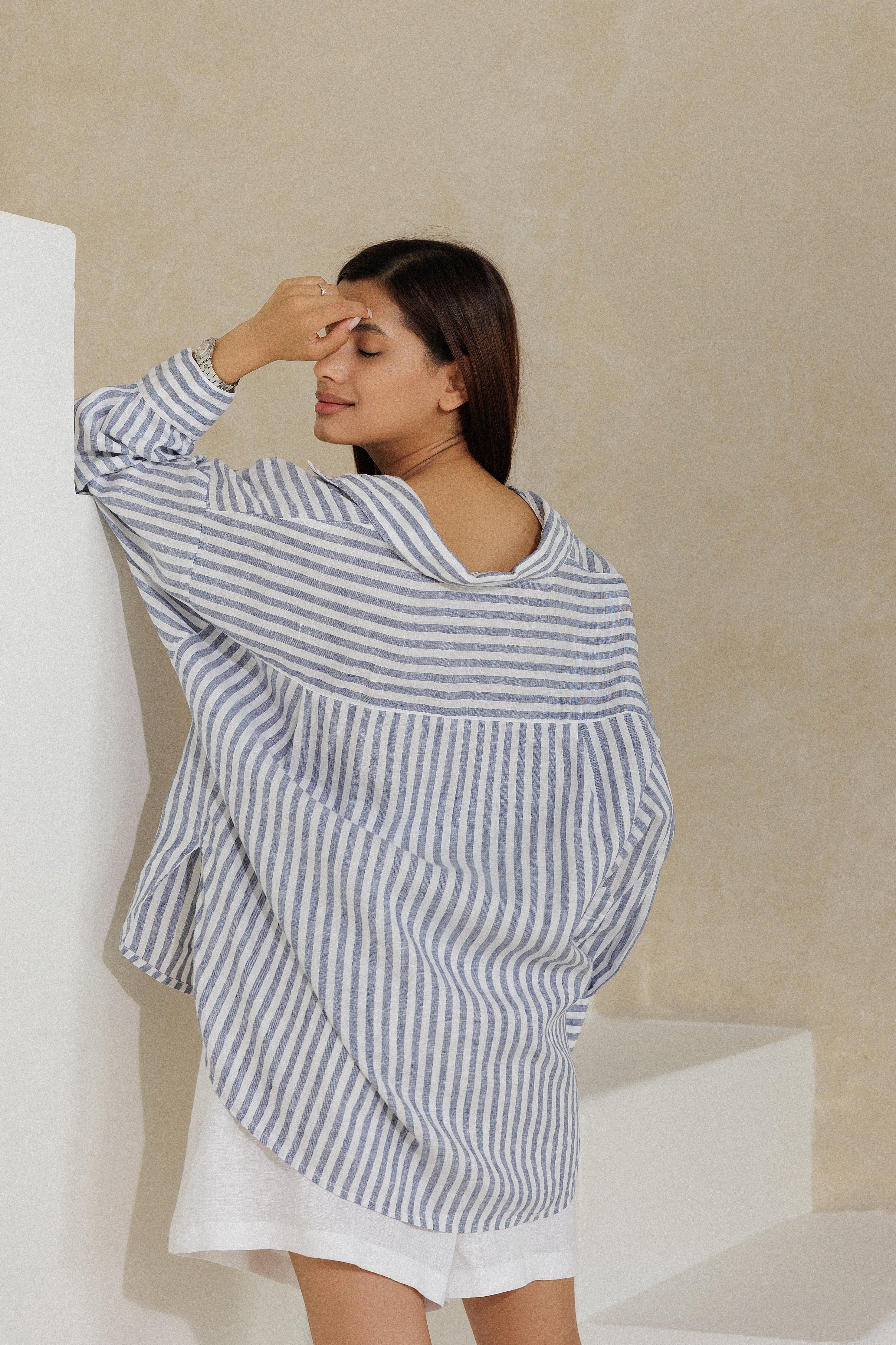 Linen Stripe Basic Shirt