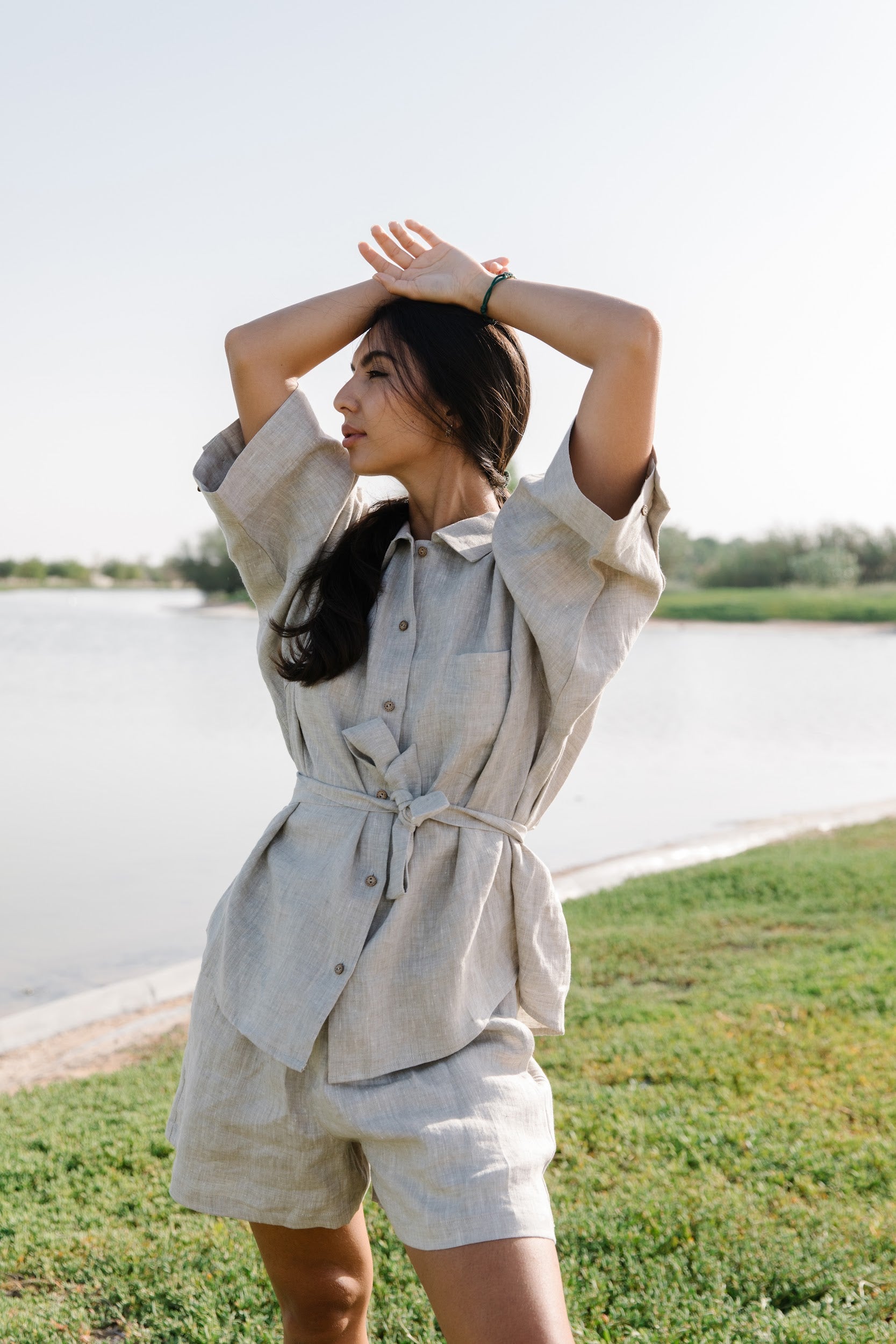 Nikki Linen Set with shorts & belt